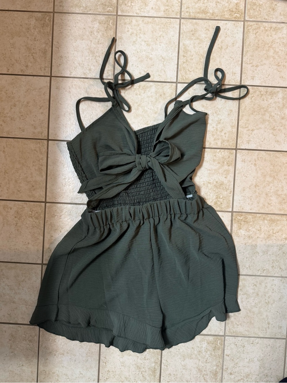 Olive Green tie front Romper XS